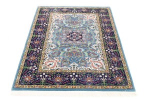 Blue & Navy Floral 4X6 Kirman Oriental Rug