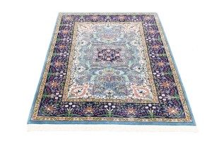 Blue & Navy Floral 4X6 Kirman Oriental Rug