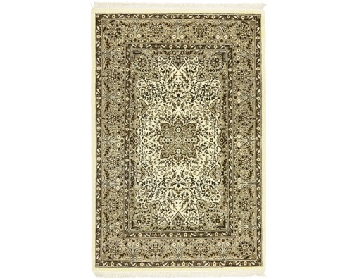 Cream & Brown Floral 4X6 Kirman Oriental Rug