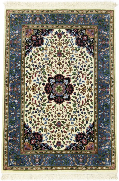 Cream & Blue Floral 3X4 Kirman Oriental Rug