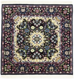 Black Floral 3X3 Kirman Oriental Square Rug
