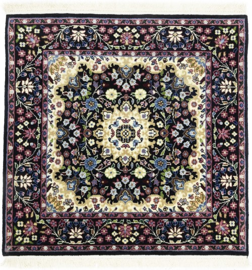 Black Floral 3X3 Kirman Oriental Square Rug