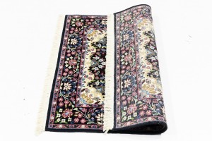 Black Floral 3X3 Kirman Oriental Square Rug