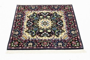 Black Floral 3X3 Kirman Oriental Square Rug
