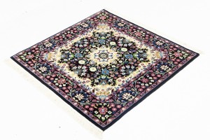 Black Floral 3X3 Kirman Oriental Square Rug