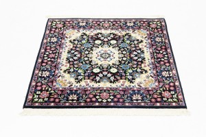 Black Floral 3X3 Kirman Oriental Square Rug