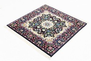 Black Floral 3X3 Kirman Oriental Square Rug