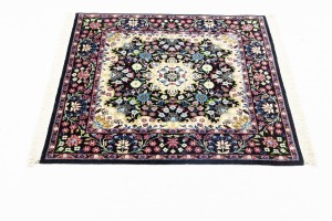Black Floral 3X3 Kirman Oriental Square Rug
