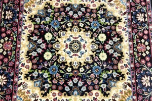 Black Floral 3X3 Kirman Oriental Square Rug