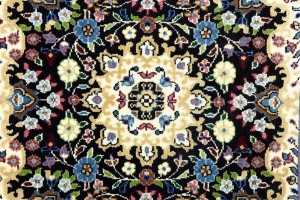 Black Floral 3X3 Kirman Oriental Square Rug
