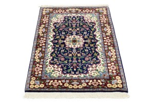Navy & Maroon Floral 3X4 Kirman Oriental Rug