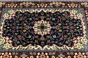 Navy & Maroon Floral 3X4 Kirman Oriental Rug