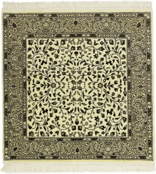 Cream Beige Floral 3X3 Kirman Oriental Square Rug