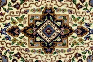 Cream & Navy Floral 3X4 Kirman Oriental Rug