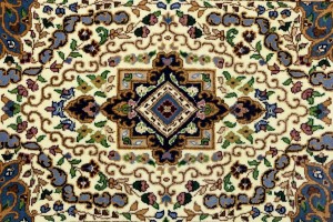 Cream & Navy Floral 3X4 Kirman Oriental Rug