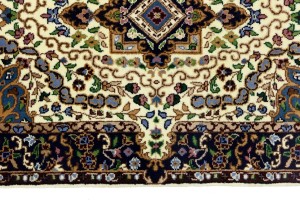 Cream & Navy Floral 3X4 Kirman Oriental Rug