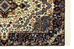 Cream & Navy Floral 3X4 Kirman Oriental Rug