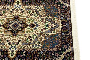 Cream & Navy Floral 3X4 Kirman Oriental Rug