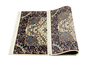 Cream & Navy Floral 3X4 Kirman Oriental Rug