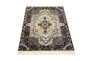 Cream & Navy Floral 3X4 Kirman Oriental Rug
