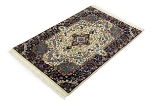 Cream & Navy Floral 3X4 Kirman Oriental Rug