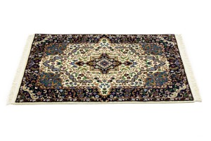 Cream & Navy Floral 3X4 Kirman Oriental Rug