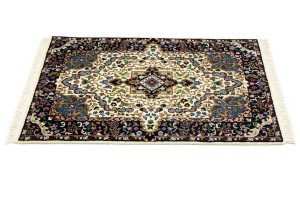 Cream & Navy Floral 3X4 Kirman Oriental Rug