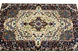 Cream & Navy Floral 3X4 Kirman Oriental Rug