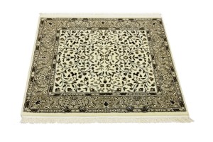 Cream Beige Floral 3X3 Kirman Oriental Square Rug