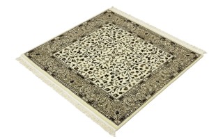 Cream Beige Floral 3X3 Kirman Oriental Square Rug