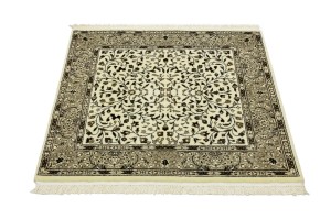 Cream Beige Floral 3X3 Kirman Oriental Square Rug
