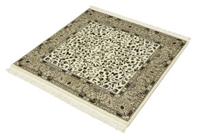 Cream Beige Floral 3X3 Kirman Oriental Square Rug