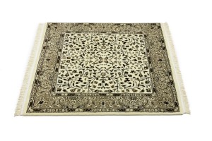 Cream Beige Floral 3X3 Kirman Oriental Square Rug