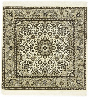 Cream Brown Floral 3X3 Kirman Oriental Square Rug