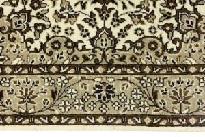 Cream Brown Floral 3X3 Kirman Oriental Square Rug