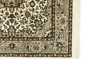 Cream Brown Floral 3X3 Kirman Oriental Square Rug