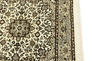 Cream Brown Floral 3X3 Kirman Oriental Square Rug