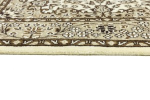 Cream Brown Floral 3X3 Kirman Oriental Square Rug