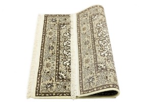 Cream Brown Floral 3X3 Kirman Oriental Square Rug