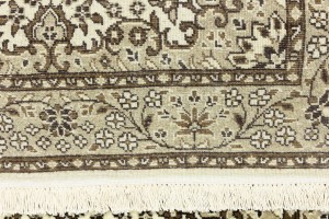 Cream Brown Floral 3X3 Kirman Oriental Square Rug