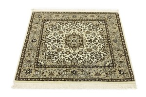 Cream Brown Floral 3X3 Kirman Oriental Square Rug