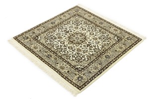 Cream Brown Floral 3X3 Kirman Oriental Square Rug