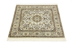 Cream Brown Floral 3X3 Kirman Oriental Square Rug