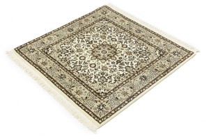 Cream Brown Floral 3X3 Kirman Oriental Square Rug