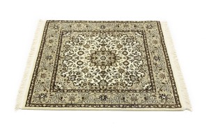 Cream Brown Floral 3X3 Kirman Oriental Square Rug