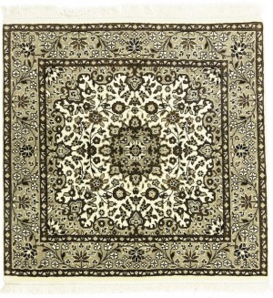 Cream Brown Floral 3X3 Kirman Oriental Square Rug