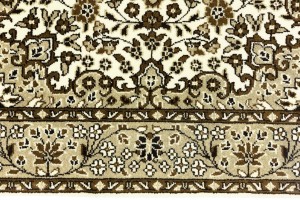 Cream Brown Floral 3X3 Kirman Oriental Square Rug