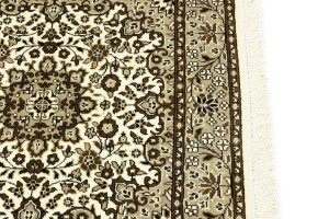 Cream Brown Floral 3X3 Kirman Oriental Square Rug