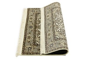 Cream Brown Floral 3X3 Kirman Oriental Square Rug