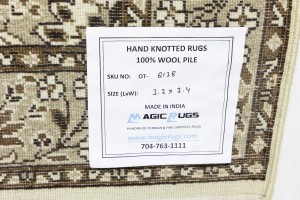 Cream Brown Floral 3X3 Kirman Oriental Square Rug